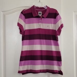 Old Navy size large graphic stripes pinks and purple athletic prep polo top
